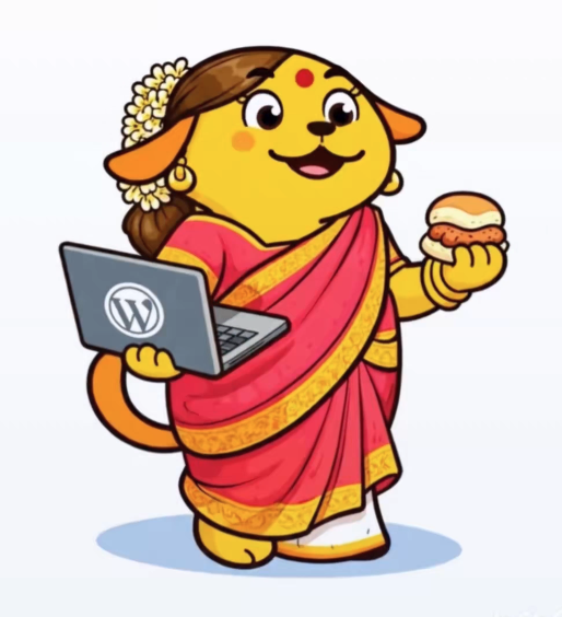 WordCamp Asia 2026 Wapuu: Draped in a vibrant sari with jasmine in her hair and confidence in her stride, Wapuulika represents the modern Indian woman building the web on her own terms.